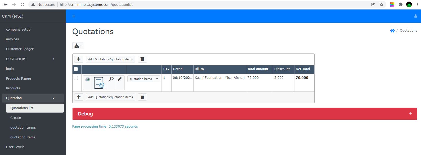 Sales management CRM screenshot
